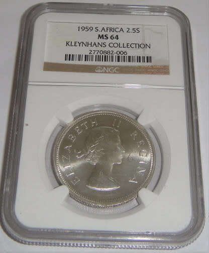 Union of South Africa : Half Crown (2/6-) of 1959 : NGC graded MS 64