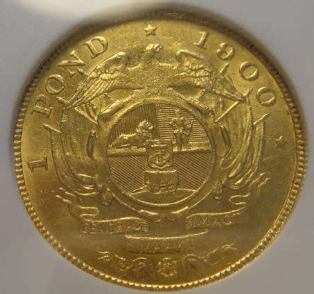 Paul Kruger ZAR : GOLD POND of 1900 : NGC graded MS 61
