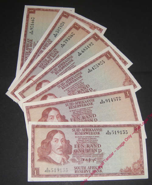 Republic of South Africa : Seven Jan van Riebeeck R1 notes of 1967 & 1972