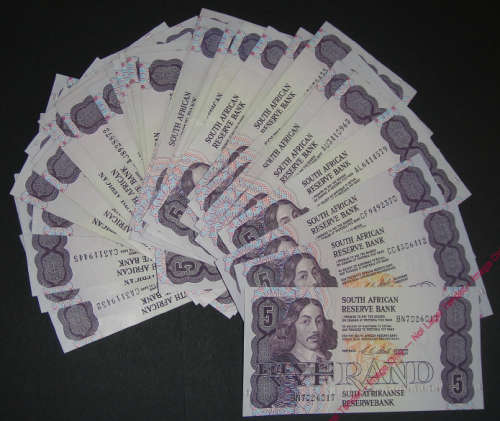 Republic of South Africa : Forty-two Jan van Riebeeck R5 notes of the 1980s & 1990