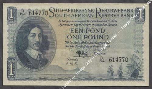 Union  of South Africa: MH de Kock : One Pound Bank Note of 3 October 1953