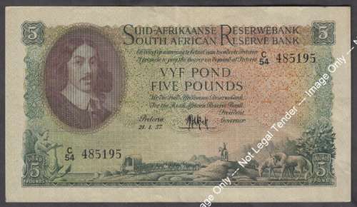 Union  of South Africa : MH de Kock : Five Pound Bank Note of 21 January 1957