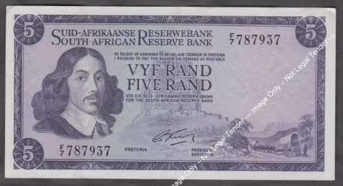 Republic of South Africa : G Rissik : Five Rand Bank Note of 1966