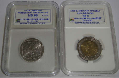 MS 65 graded R5-pair : 1994 Presidential Inauguration & 2008 Mandela 90th Birthday