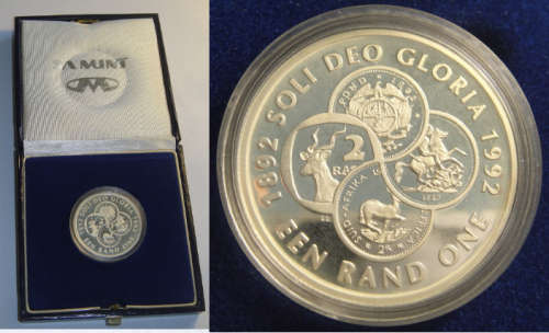 Republic of South Africa: Proof Silver R1 Protea of 1992: SA Coinage Centenary 1892-1992