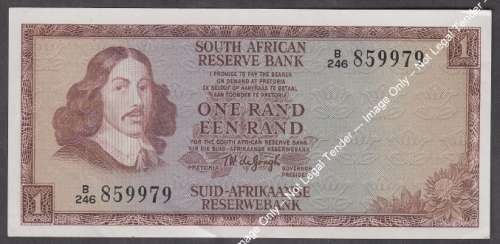 Republic of South Africa : TW de Jongh : One Rand Bank Note of 1973