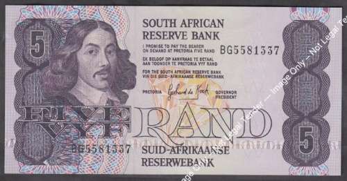 Republic of South Africa : G de Kock : Five Rand Bank Note of 1989