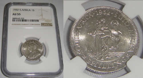 Union of South Africa : Shilling (1/-) of 1932 : NGC graded AU 55