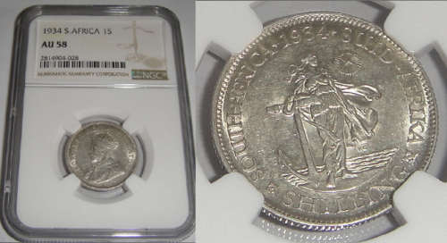Union of South Africa : Shilling (1/-) of 1934 : NGC graded AU 58