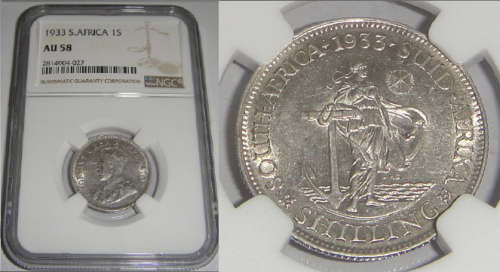 Union of South Africa : Shilling (1/-) of 1933 : NGC graded AU 58