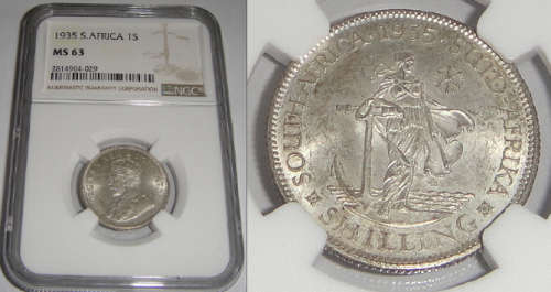 Union of South Africa : Shilling (1/-) of 1935 : NGC graded MS 63