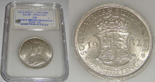 Union of South Africa : Half Crown (2/6-) of 1932 : Sangs graded AU 58