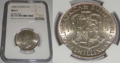 Union of South Africa : Two Shillings (2/-) of 1945 : NGC graded MS 61