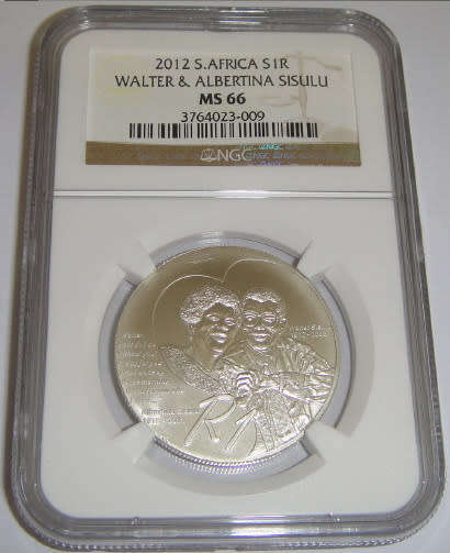 Republic of South Africa: Silver R1 Protea of 2012 (Walter Sisulu): NGC graded MS 66