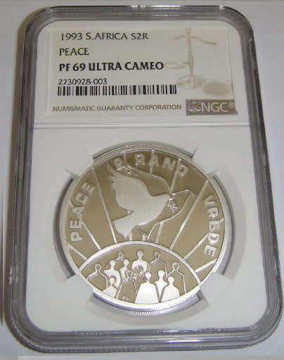 Republic of South Africa: Silver R2 Crown of 1993 (Peace) NGC graded PF 69 Ultra Cameo