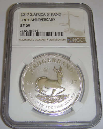 Republic of South Africa: Silver Krugerrand of 2017 : NGC graded SP 69