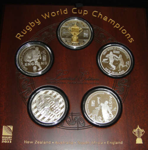 2011 Rugby World Cup Champions Silver Proof 5-piece Crown-size Coin Set