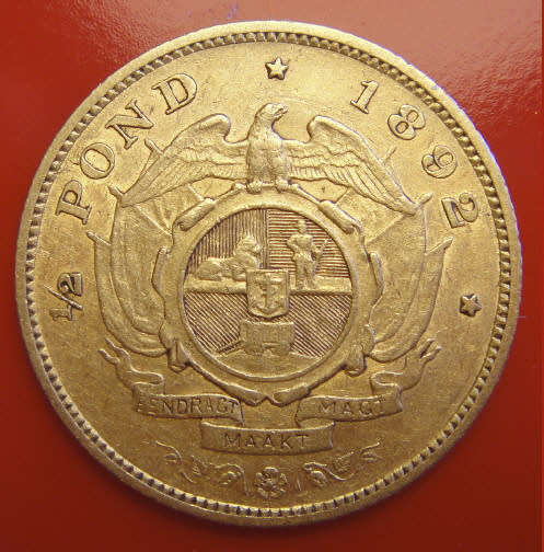 Paul Kruger ZAR GOLD HALF POND of 1892 (Double Shaft)