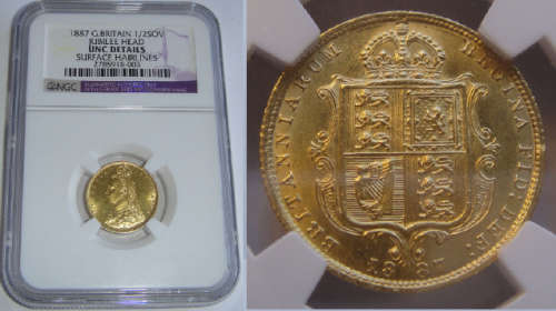 Great Britain: GOLD HALF SOVEREIGN of Queen Victoria of 1887 : NGC graded UNC details