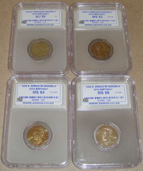 Mandela R5 Coin of 2008 : Sangs Graded in 4 Different Grades