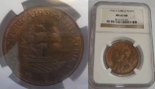 Union of South Africa : One Penny of 1936 : NGC graded MS 65 RB