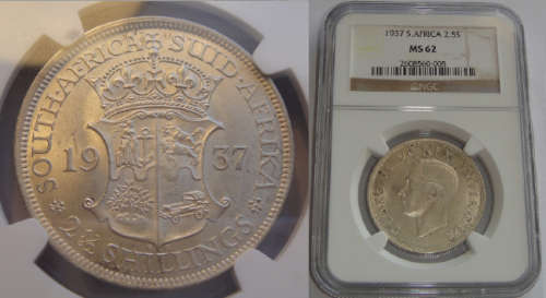 Union of South Africa : Half Crown (2/6-) of 1937 : NGC graded MS 62