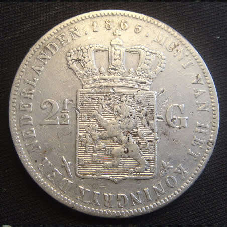 Netherlands : Silver 2.5 Gulden of King Willem III of 1865