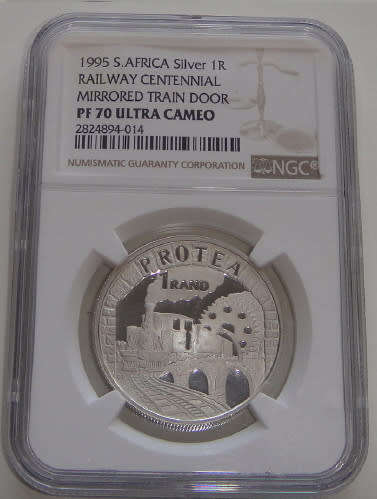 Republic of South Africa : Silver R1 (Railways Centennial) of 1995 : NGC graded PF 70 Ultra Cameo