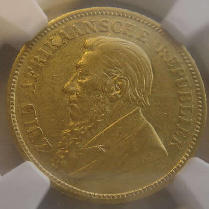 Paul Kruger ZAR : GOLD Half Pond of 1892 : NGC graded AU53