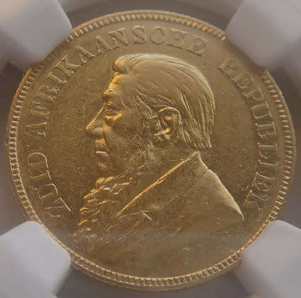 Paul Kruger ZAR : GOLD Pond of 1892 (Double Shaft) : NGC graded AU 53