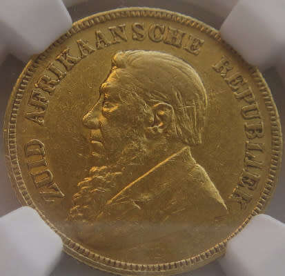 Paul Kruger ZAR : GOLD Pond of 1894 : NGC graded AU 53