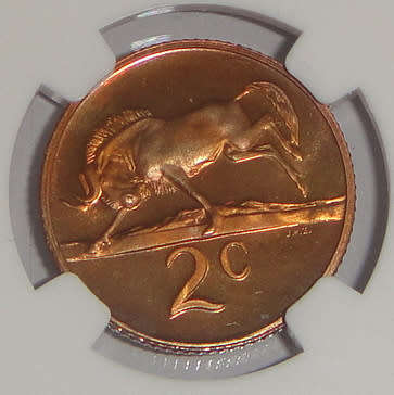 Republic of South Africa : Two Cent of 1974 : PF 68 RD CAMEO