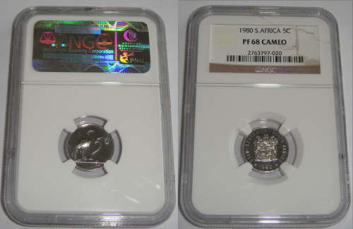 Republic of South Africa : Five Cent of 1980 : NGC graded PF 68 CAMEO