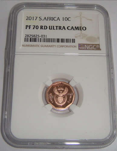 Republic of South Africa : Ten Cent of  2017 : NGC graded PF 70 RD ULTRA CAMEO