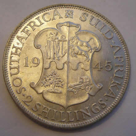 Union of South Africa : Two-Shillings of 1945 (almost uncirculated)