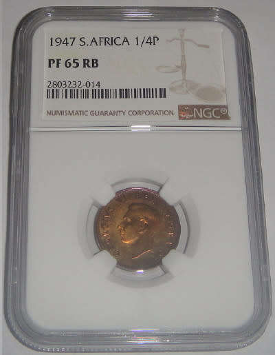 Union of South Africa : Farthing (Quarter Penny) of 1947 : NGC graded PF 65 RB