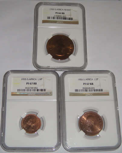 Union of South Africa : Copper Proof Set of 1955 (NGC graded Red-Brown)