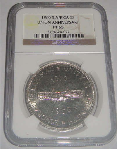 Union of South Africa : Crown (5/-) of 1960 : NGC graded PF 65