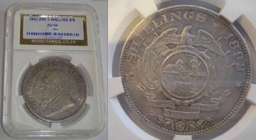 Paul Kruger ZAR: Crown (Single Shaft) of 1892: Sangs graded AU 55