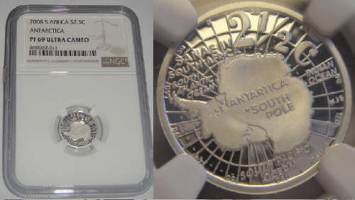 Silver Tickey (2.5c) of 2008 (Antarctica) : NGC graded PF 69 Ultra Cameo