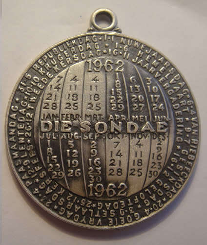Universiteit van Pretoria : Calendar Token for the year 1962