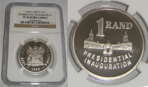 Silver R1 Protea of 1994 (Presidential Inauguration) : NGC graded PF 69 Ultra Cameo
