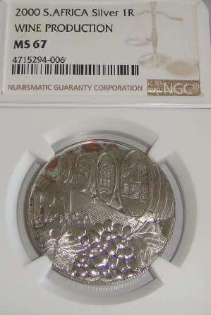 Republic of South Africa: Silver R1 of 2000 (Wine Production): NGC graded MS 67
