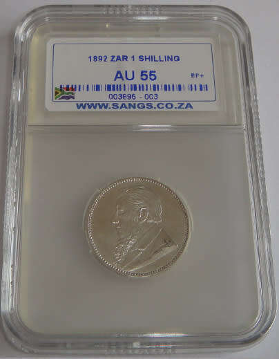 Paul Kruger ZAR : 1 Shilling of 1892 : Sangs graded AU 55