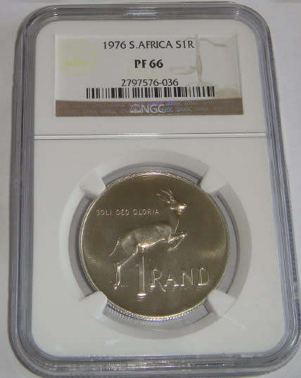 Republic of South Africa : Silver R1 of 1976 : NGC graded PF 66