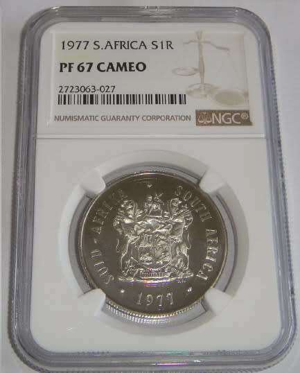 Republic of South Africa : Silver R1 of 1977 : NGC graded PF 67 Cameo