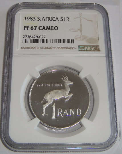 Republic of South Africa : Silver R1 of 1983 : NGC graded PF 67 Cameo