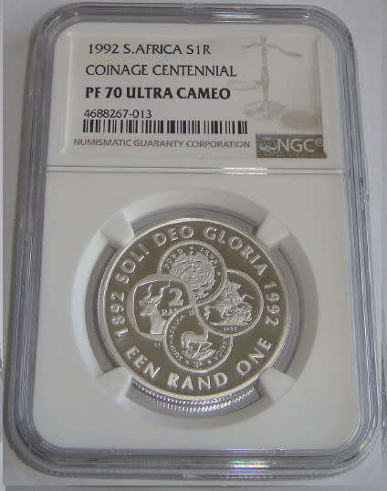 Republic of South Africa : Silver R1 of 1992 (Coinage) :  NGC graded PF 70 Ultra Cameo