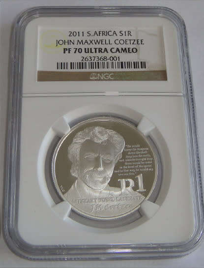 Republic of South Africa : Silver R1 of 2011 (JM Coetzee): NGC graded PF 70 Ultra Cameo