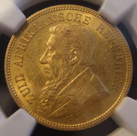 Paul Kruger ZAR: GOLD HALF POND of 1892 (Double Shaft) NGC graded MS 60